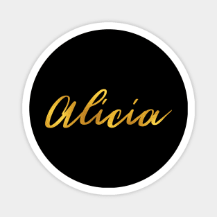 Alicia Name Hand Lettering in Faux Gold Letters Magnet